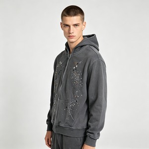 Sudadera con capucha y pantalones de chándal de algodón grueso con estampado de rizo, bolsillos laterales, hombros caídos, estilo urbano, personalizados, ecológicos, informales, al por mayor - Product Image 5