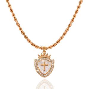 여성을위한 Milskye 귀여운 보석 고급 패션 14k 도금 골드 황동 다이아몬드 방패 신앙 목걸이 - Product Image 5