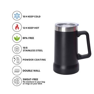 Custom logo 24 oz <b>Double</b> <b>Wall</b> Insulated Stainless Steel Powder Coated Handle Classic Design 24oz Beer <b>Mug</b> with Handle - Product Image 4
