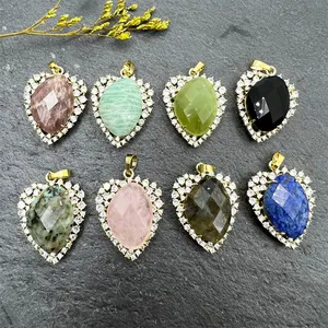 Latest Design Heart Shape Amazonite Rose Quartz Labradorite Lapis Lazuli Necklace Natural Stone Pendant CZ Charm for Jewelry DIY