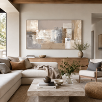 Peinture murale abstraite neutre douce sur toile, blocs de couleur beige et gris, peinte à la main, taille personnalisée, décoration moderne de luxe pour hôtel