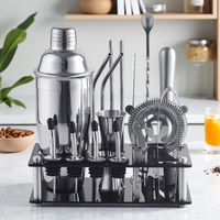 Kit de Barman Professionnel en Acier Inoxydable, Shaker 700ml, Ensemble d'Outils de Bar, Support en Acrylique Direct Usine pour la Création de Cocktails