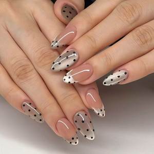 <span class=keywords><strong>Uñas</strong></span> Postizas Francesas con Micro Puntos, Línea de Sonrisa Blanca Clásica con Mini Puntos, Toque Fresco en el Clásico Francés - Product Image 1