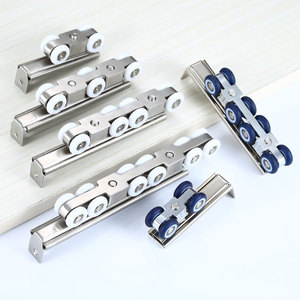 Roulettes de porte en acier inoxydable pour porte coulissante, faible bruit, avec roues blanches et bleues, design minimaliste - Product Image 1