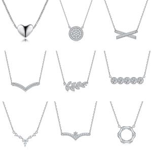 Collares de Plata S925 con Colgante de Corazón Romántico, Girasol, Corona, Lazo, Reloj Redondo, Lágrima, Llave, Luna, Estrella, Hoja y Forma de V8, con Circonita Cúbica - Product Image 2