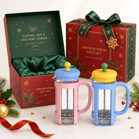 Cafetera Francesa de Vidrio para Regalo de Navidad, 350ml 600ml 1000ml, de Borosilicato, para Café Frío y Té, con Logotipo Personalizado Colorido