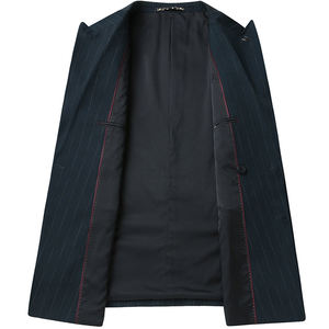 आकार के डबल स्तन पुरुषों की सूट जैकेट बनिट पैंट 3 टुकड़े व्यवसाय पुरुषों के लिए औपचारिक धारीदार सूट सेट - Product Image 3