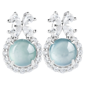 Pendientes de perlas de agua azul de jade natural genuino de grado A, jade de grado hielo, incrustaciones de plata S925, pendientes de estilo femenino. - Product Image 3