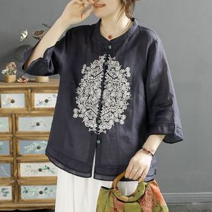 Traditional Chinese Style Embroidered Shirt Top With Stand Up Collar For Women Pink Apricot White Yellow Navy Blue JK331 - Product Image 3