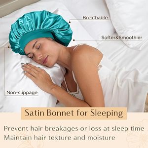 Nắp ca-pô cho locs lỏng unisex bán buôn biểu tượng tùy chỉnh hai lớp có thể điều chỉnh sang trọng satin tóc <span class=keywords><strong>Cap</strong></span> cho xoăn ngủ màu xanh - Product Image 2