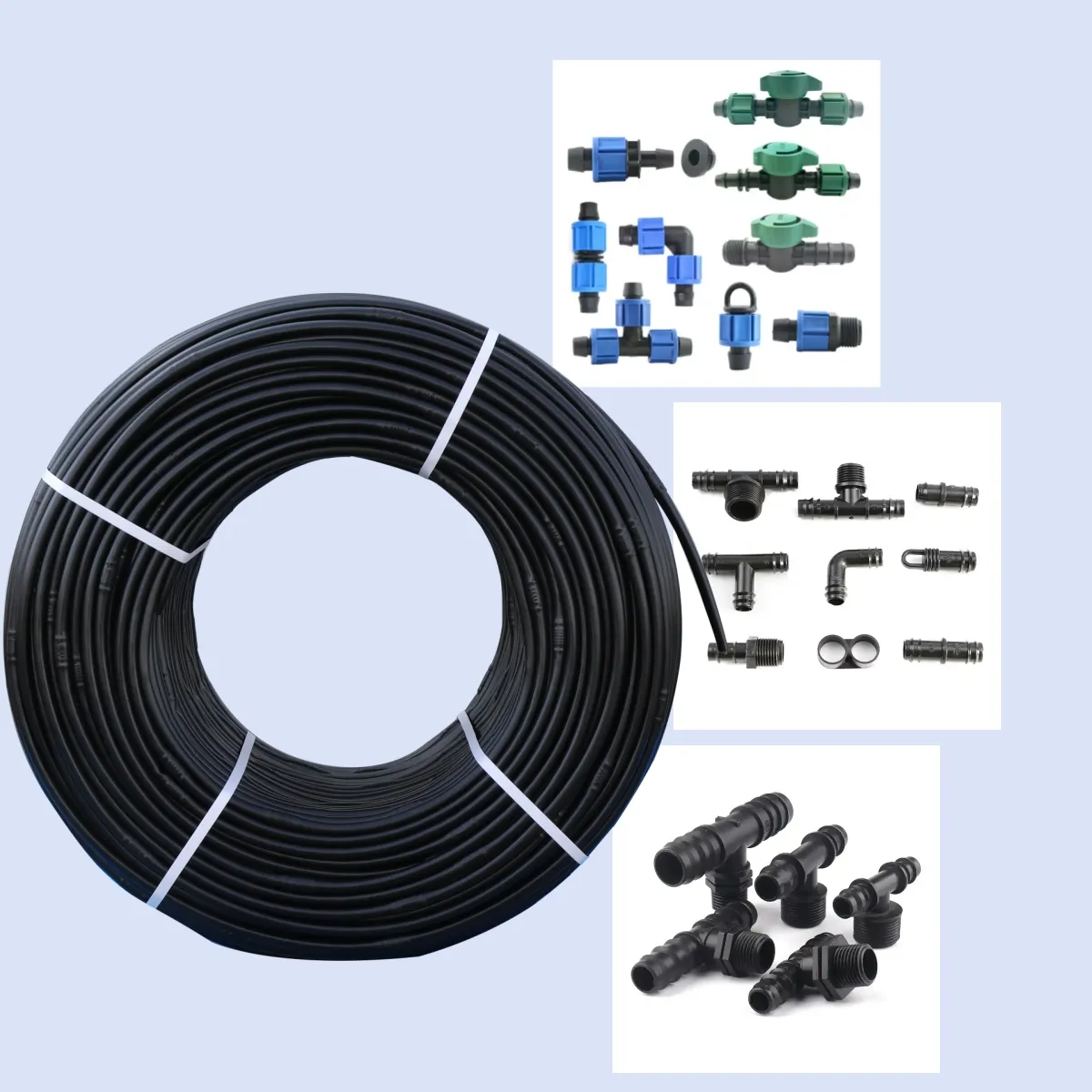 Accesorio de tubería de PE de 16 mm de alta calidad, cinta de goteo, conectores de ajuste roscado, cinta de goteo, accesorio de tubería de PE para sistema de riego agrícola