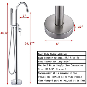 Grifo de Bañera Independiente LED Cromado de Suelo con Monomando de Latón y Ducha de Mano HN-TF030 - Product Image 4