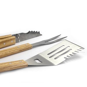 Herramientas de parrilla de barbacoa de acero inoxidable, Juego de 3, incluye tenedores, <span class=keywords><strong>pinzas</strong></span> giratorias con mango de madera para asar, accesorios de cocina - Product Image 3