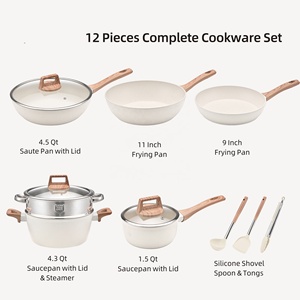 Chống-bỏng gỗ xử lý chậu 12 cái nhôm <span class=keywords><strong>Cookware</strong></span> <span class=keywords><strong>Set</strong></span> OEM Die Cast không dính nhà bếp nấu ăn chậu và chảo - Product Image 3