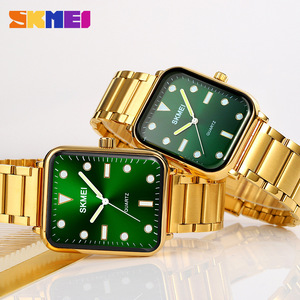Skmei Square Quartz <b>Watches</b> Gold Stainless Steel Band Analog Display 10mm Thickness 30M Waterproof For Men And Women - Product Image 2
