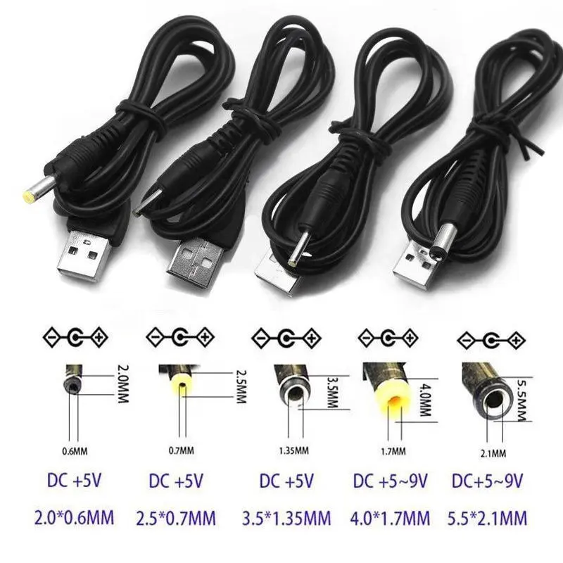 ODM OEM 1M 20AWG USB 2.0 A mâle à 3.5mm DC connecteur prise cordon d'alimentation câble 5V 9V 12V Charge baril Jack câble d'alimentation noir