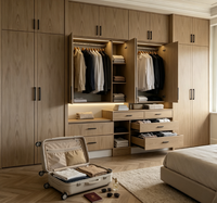 Armoire sur mesure avec coiffeuse intégrée, dressing moderne en bois massif, meuble de rangement pour chambre à coucher