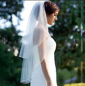 Veli da Sposa a Due Strati con Pettine in Metallo, Tulle Morbido 80~100cm, Bordo a Matita Bianco, Veli da Sposa Corti - Product Image 1