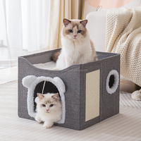 Lit pour chat d'intérieur moderne en velours côtelé uni, griffoir, boule suspendue, accessoires écologiques toutes saisons