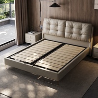 Cama de Cuero Acolchada de Lujo - Moderna Base de Cama Tapizada Queen/King Size con Almacenamiento y Patas Metálicas para Muebles de Dormitorio Principal
