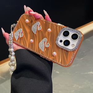 Coque de téléphone de luxe antichoc en TPU pour filles, motif vague diamanté, avec cordon perlé pour iPhone 17 16 15 - Product Image 1