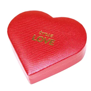 Caja de embalaje de lujo con forma de corazón y Chocolate, anillo de joyería con forma de corazón rojo con tapa, caja de regalo para flores, caja de papel de corazón personalizado