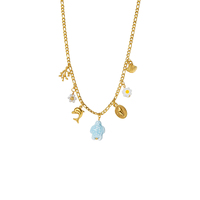 Collier en acier inoxydable plaqué or 18 carats, résistant au ternissement, avec breloques tortue, dauphin, corail et fleur bleu océan, bijoux côtiers sirène Kawaii