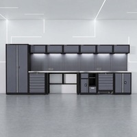 Station de travail de garage en L personnalisable à 10 modules avec îlot central autoportant, panneau perforé et outils professionnels