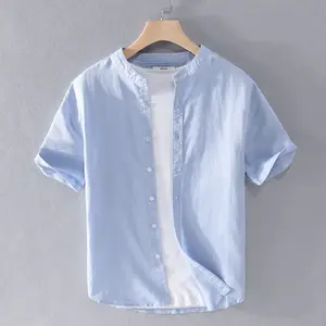 Vente en gros de chemise décontractée en lin et coton Chemise en lin Lux respirante à manches courtes pour homme Chemise en lin pour homme