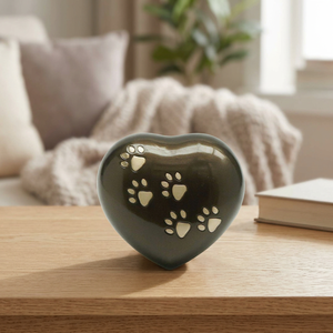 Urne funéraire en céramique en forme de cœur avec empreintes de pattes pour commémorer les chiens, design simple et durable - Product Image 3