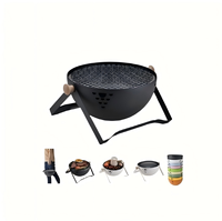 Barbecue au charbon de bois portable moderne et réglable, avec commande tactile, allumage manuel, étagères latérales thermolaquées, en acier inoxydable durable