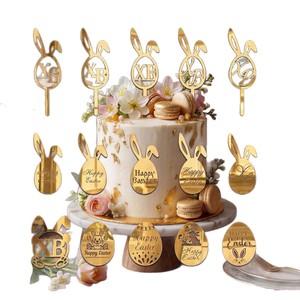 Décorations de Pâques en acrylique doré miroir en forme de lapin et d'œuf pour cupcakes - Product Image 4