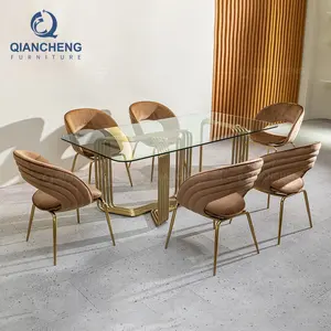 European dinning room set luxury furniture dinner table mirror stainless 4 chairs seat dining table