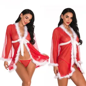 Ladymate Odm/Oem Lenceia Sexy Nachtkleding Para Mujer Conjunto De Ropa Interior De Kerstman Kant Babydoll Kerst Lingerie