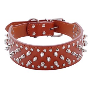 Venta al por mayor de moda ajustable varios colores doble tracción engrosada PU afilado tachonado pequeño <span class=keywords><strong>collar</strong></span> de perro mascota - Product Image 3