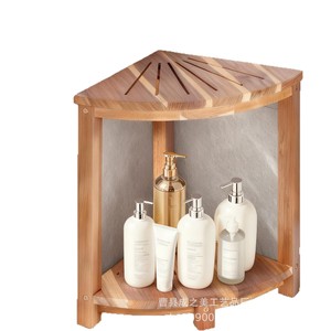 Cheng Zhi Mei Bamboo Wood Bathroom Stool Fan Shaped <b>Corner</b> Shelf Double Layer Storage <b>Rack</b> For Bathtub <b>Shower</b> Use - Product Image 2