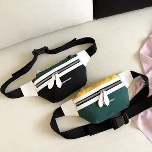 Ladies 3-Pocket Nylon Waist Bags Color Contrast Sport Belt Fanny Pack