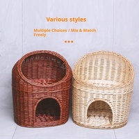 Nichoir pour animaux de compagnie en saule tressé à la main, quatre couleurs, avec coussin amovible et lavable, respirant toutes saisons, pour chats et chiens, en vente