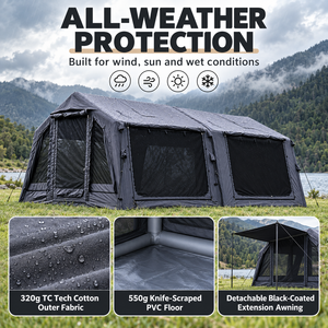 Tente <span class=keywords><strong>gonflable</strong></span> imperméable avec <span class=keywords><strong>auvent</strong></span> détachable 360x480cm, grande tente de camping quatre saisons, 320g TC Tech Cotton Outdoor - Product Image 2
