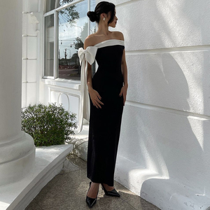 Wholesale Off Shoulder Dress Solid Color Bodycon Midi with Tie Detail Summer New Arrival for Women - Product Image 6