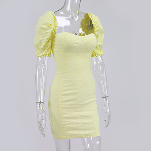 Robes vintage pour femmes à la mode Col carré Robes à volants Manches bouffantes Robe sexy pour femmes - Product Image 5