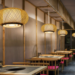 โคมไฟห้อยทรงกลองทำจากไม้ไผ่สาน ขั้วหลอด E27 แบบไส้หลอด สำหรับร้านอาหาร โรงแรม ล็อบบี้ - Product Image 2