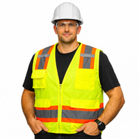 Chaleco de Seguridad Personalizado de 4 Bolsillos, Alta Visibilidad, ANSI Clase 2, para Construcción, Topógrafo, Malla, Reflectante, con Cremallera y Logotipo