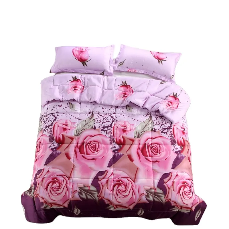 Americano 3D impresso embróide Estilo Personalizado Poliéster rosa Flor Padrão Comforter