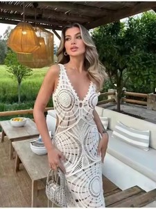 <span class=keywords><strong>Vestiti</strong></span> da donna per vacanze <span class=keywords><strong>in</strong></span> spiaggia <span class=keywords><strong>eleganti</strong></span> con scollo a V senza maniche Vestidos a tinta unita lavorati a <span class=keywords><strong>maglia</strong></span> abiti lunghi all'uncinetto - Product Image 3