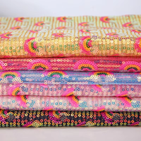 Tela de Lentejuelas de 3mm con Estampado de Arcoíris sobre Malla de Satén Tejida y Bordada para Vestidos de Niña, Bolsos, Zapatos, Faldas de Boda, Juguetes, Técnicas de Tejido