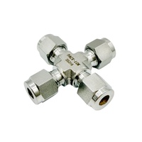 Konektor Pipa Silang Gas Industri 6mm 1/2"  Kompresi Double Ferrule 4 Arah Sambungan Silang