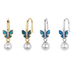Nouvelles boucles d'oreilles en argent sterling 925 avec perle papillon, design minimaliste élégant, bijoux haut de gamme pour femmes - Product Image 1