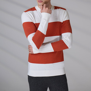 Pull en tricot d'hiver personnalisé GOTS, de haute qualité, à rayures, en coton, col rond, pour homme - Product Image 3