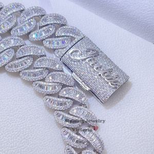 Collana Personalizzata <span class=keywords><strong>con</strong></span> <span class=keywords><strong>Nome</strong></span> in Moissanite VVS, Gioielli Hip Hop da Rapper, Catena Cubana in <span class=keywords><strong>Argento</strong></span> <span class=keywords><strong>con</strong></span> Taglio Baguette - Product Image 5